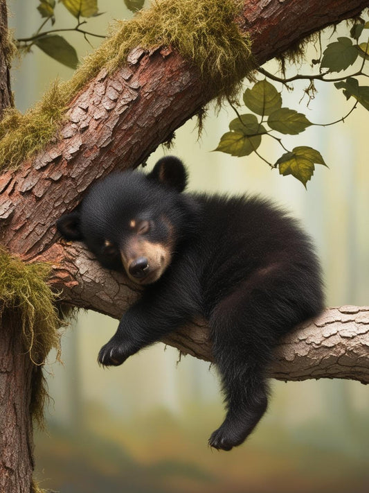 Paint By Number Peaceful Black Bear Cub Resting on a Tree Limb