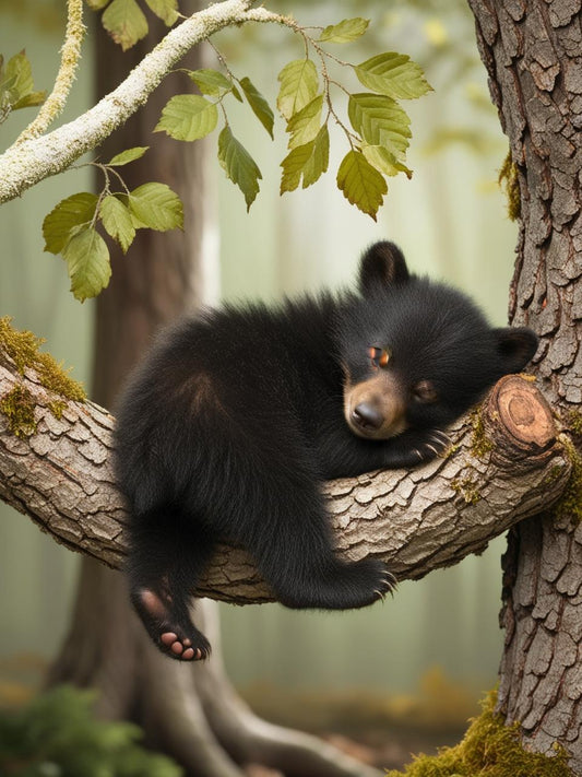 Paint By Number Peaceful Black Bear Cub Resting on a Tree Limb