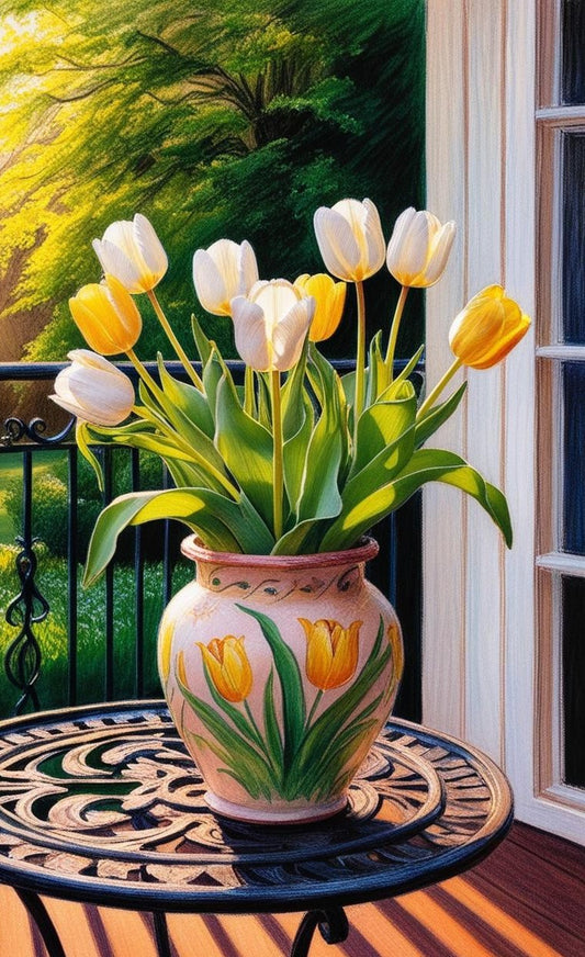 Paint by Number White & Yellow Tulips