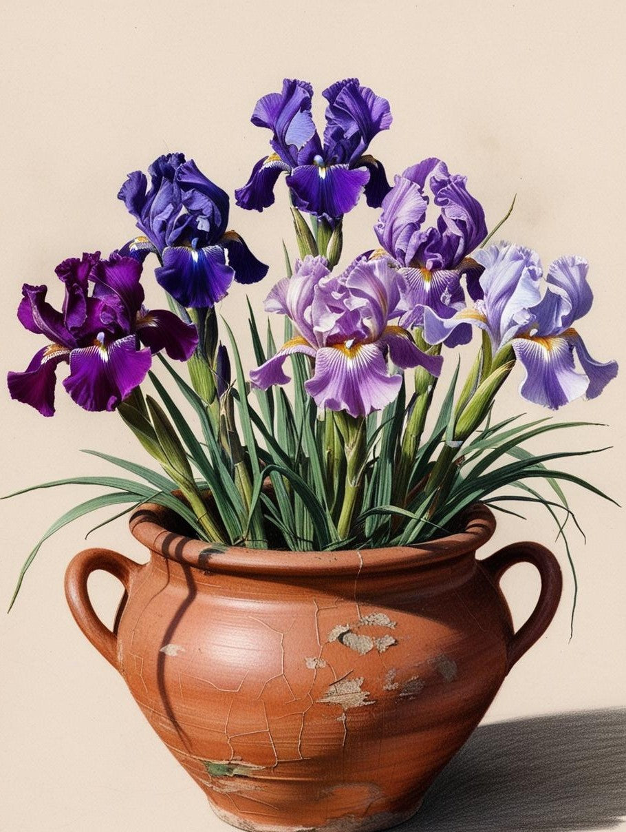 Paint by Number Timeless Purple Irises in an Antique Pot