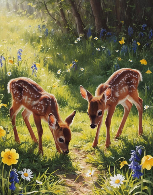 Paint By Number Charming Deer Fawns in a Woodland Adventure