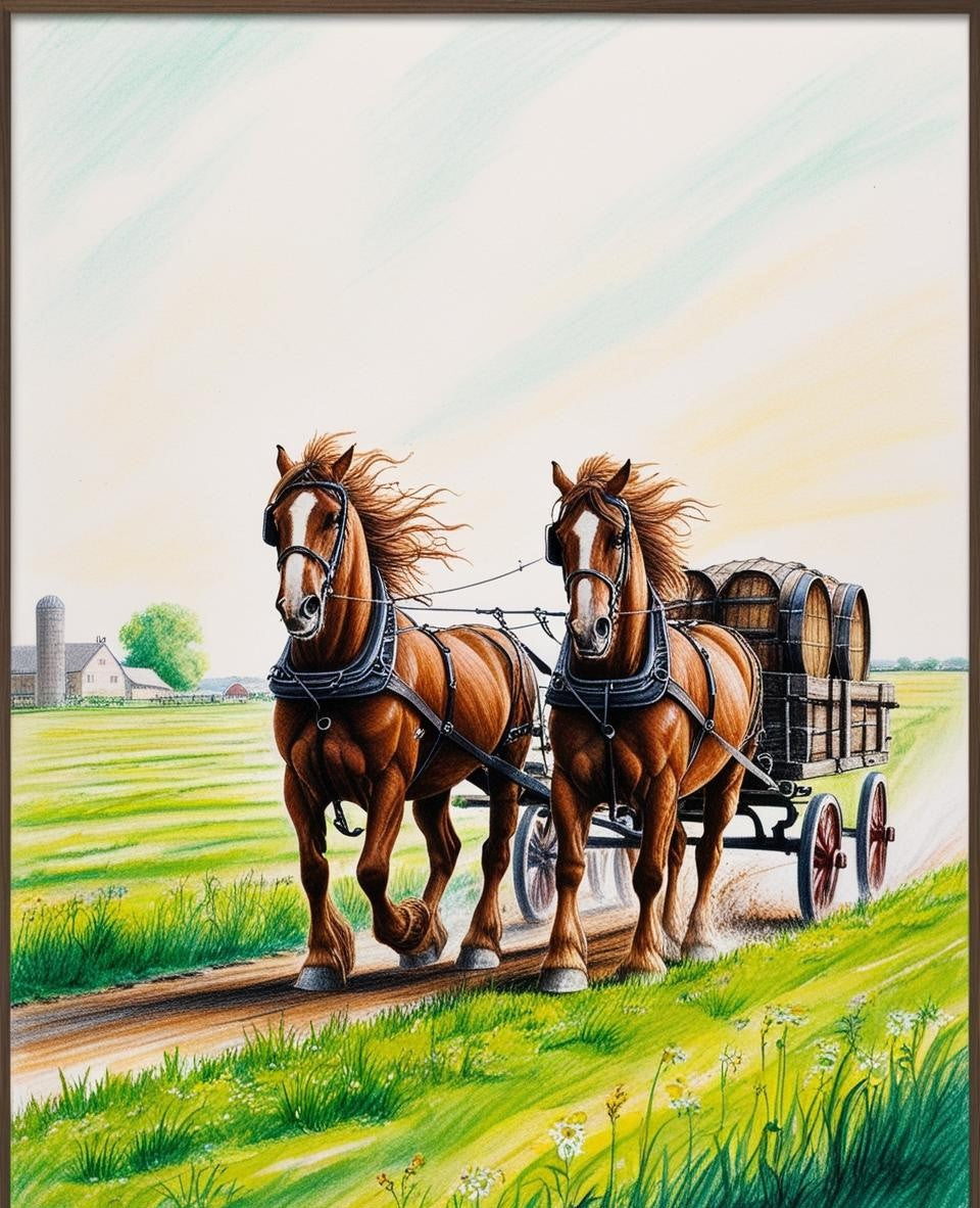 Paint by Number Majestic Clydesdales Drawing a Carriage