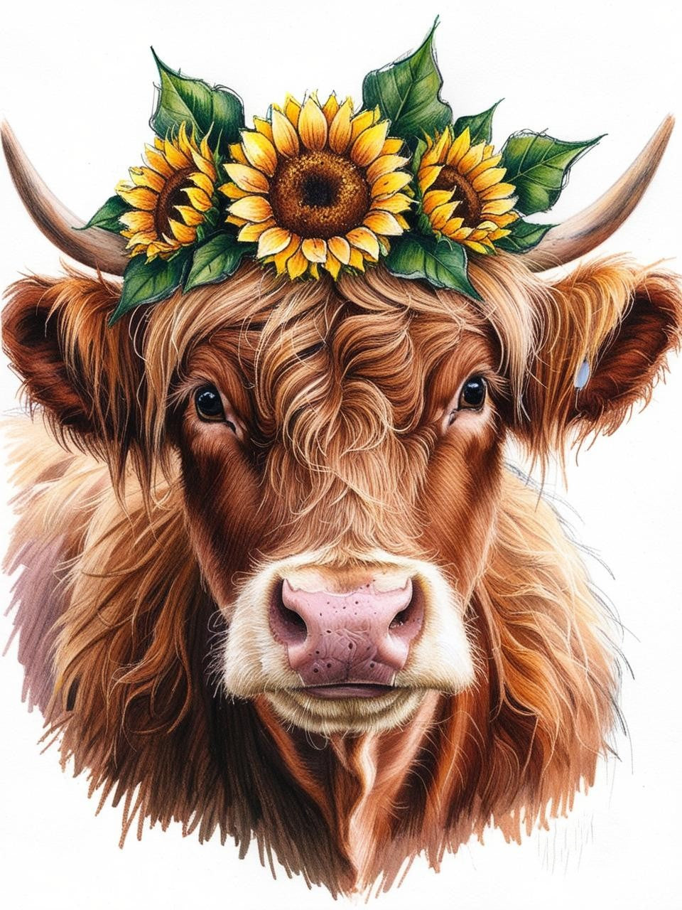 Paint by Number Daisy Adorned Highland Cow