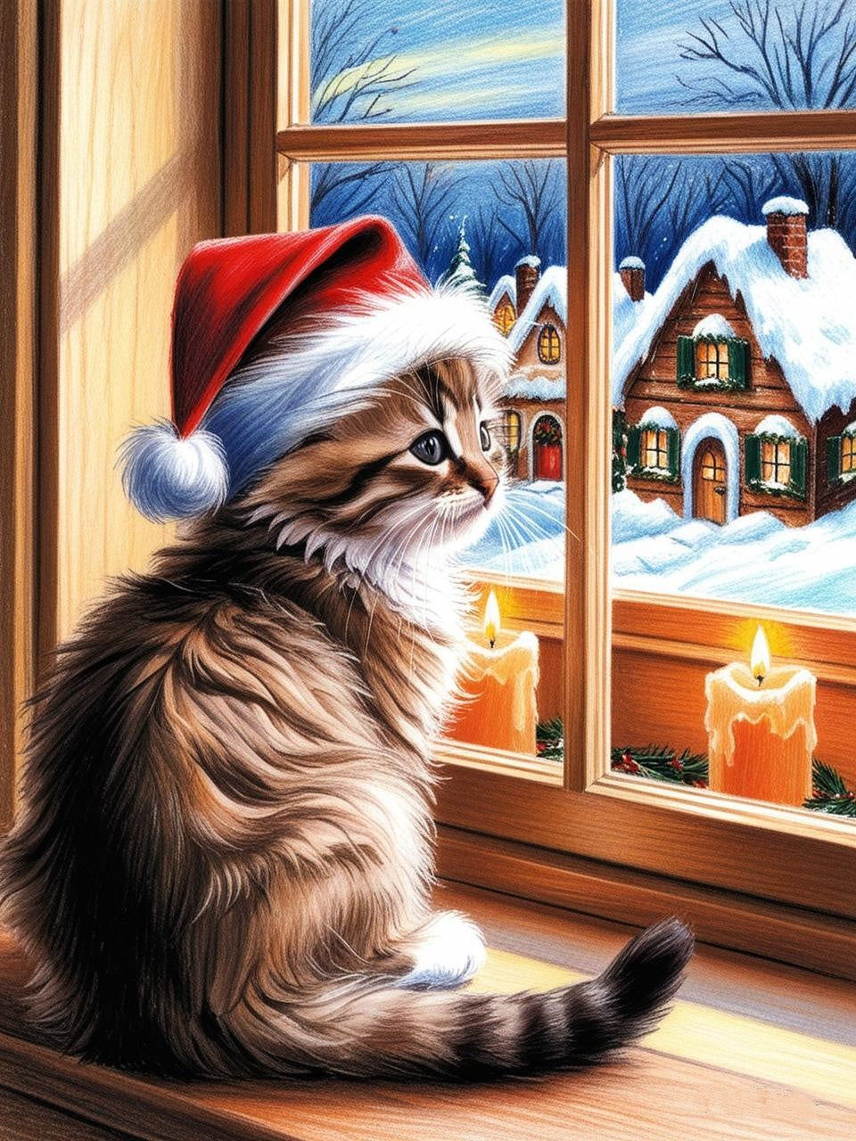 Paint by Number Christmas Kitten Waiting for Santa