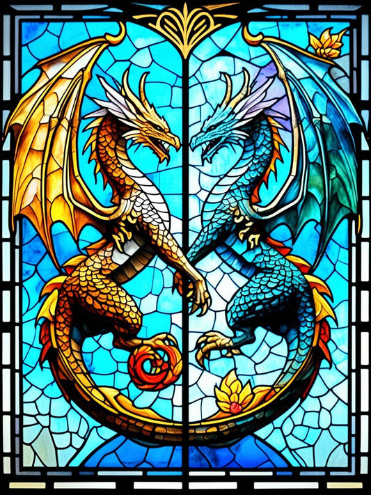 Paint by Number Shattered Sky Stained Glass Dragons