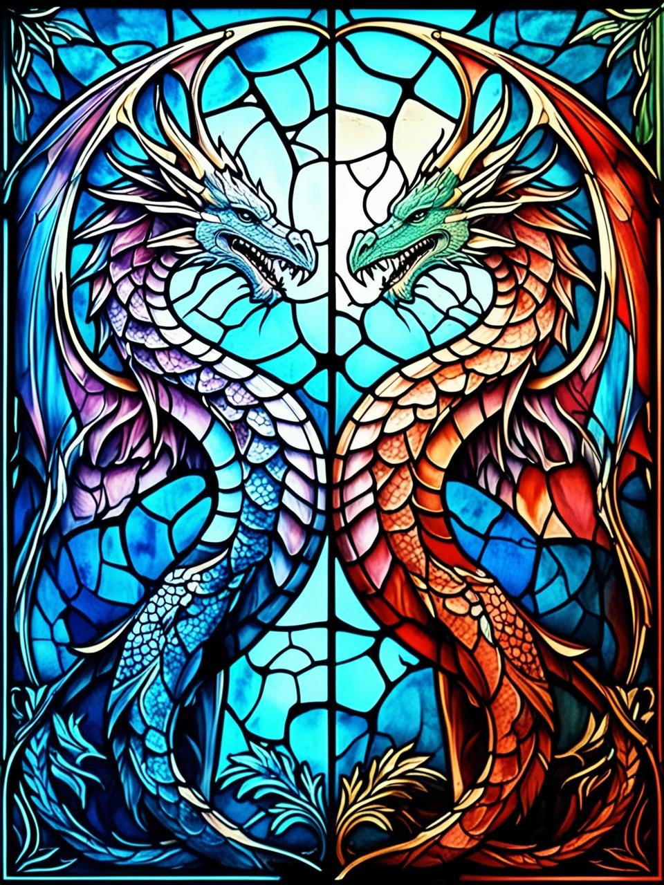 Paint by Number Serpent’s Lair Stained Glass Dragons