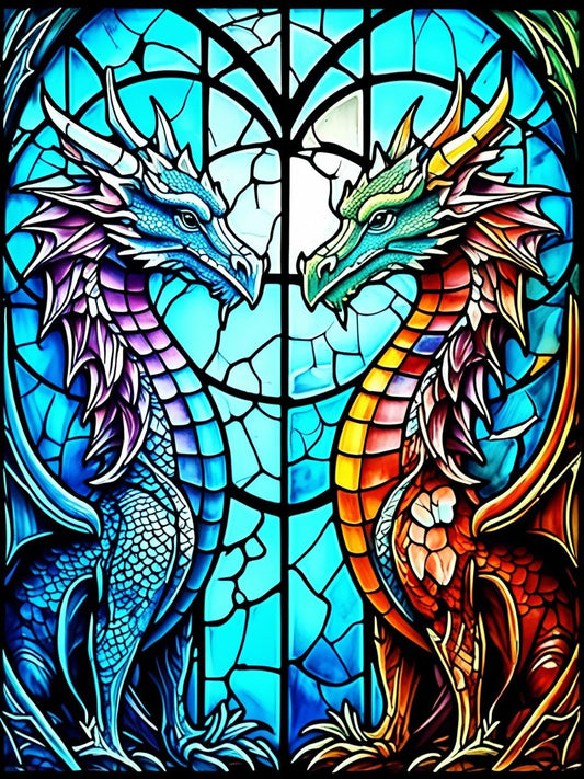 Paint by Number Ancient Rune Stained Glass Dragons