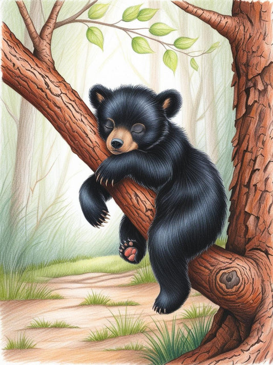 Paint By Number Black Bear Cub Cuddled Among the Branches