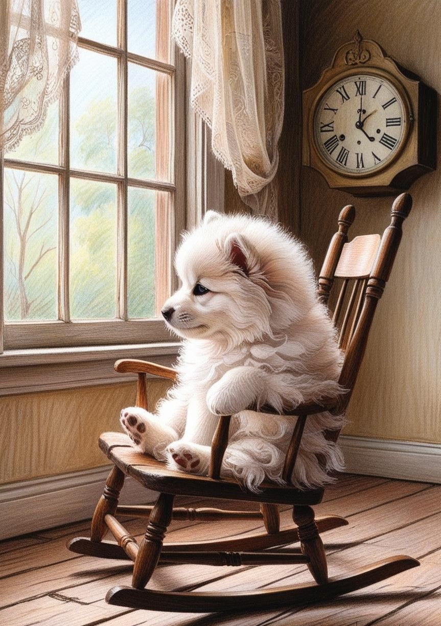 Paint by Number Dreamy Samoyed: Gazing Out the Window