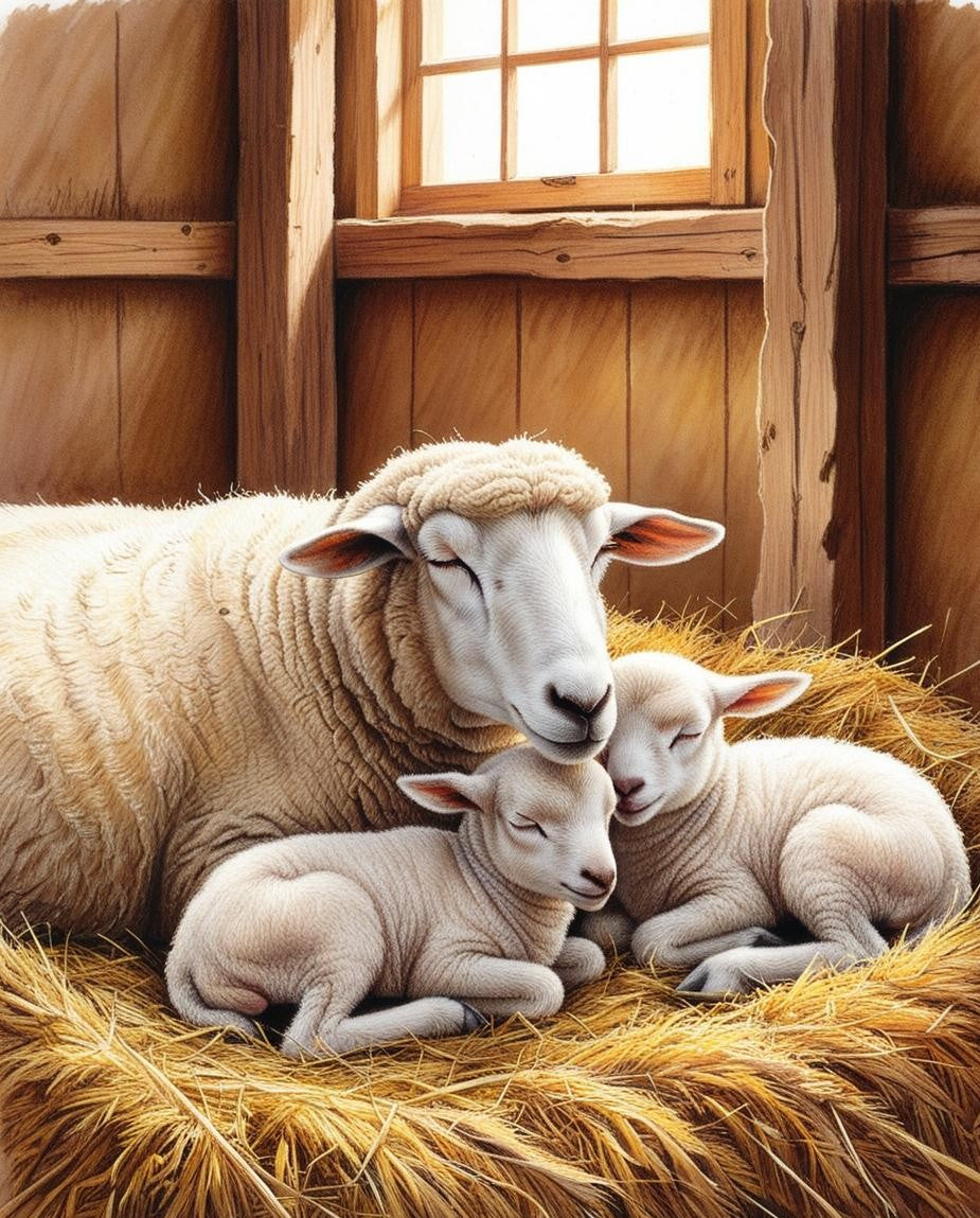 Paint by Number Sheep and Newborn Lambs