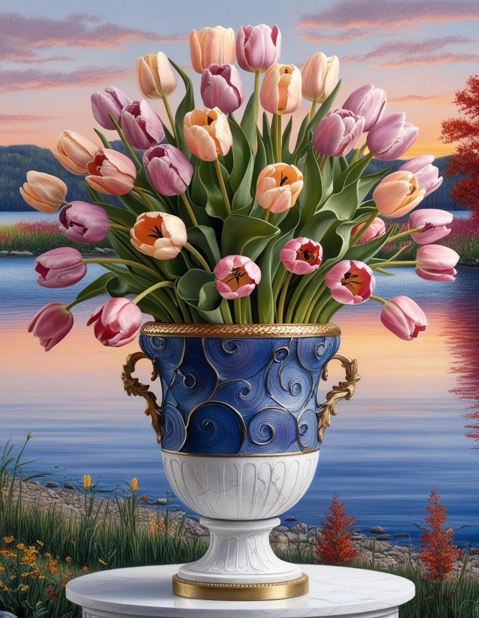 Paint by Number Vibrant Tulips in Ornate Vase