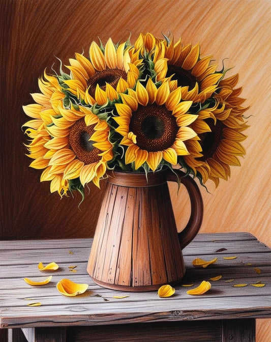 Paint by Number Sunflower Still Life on a Wooden Table