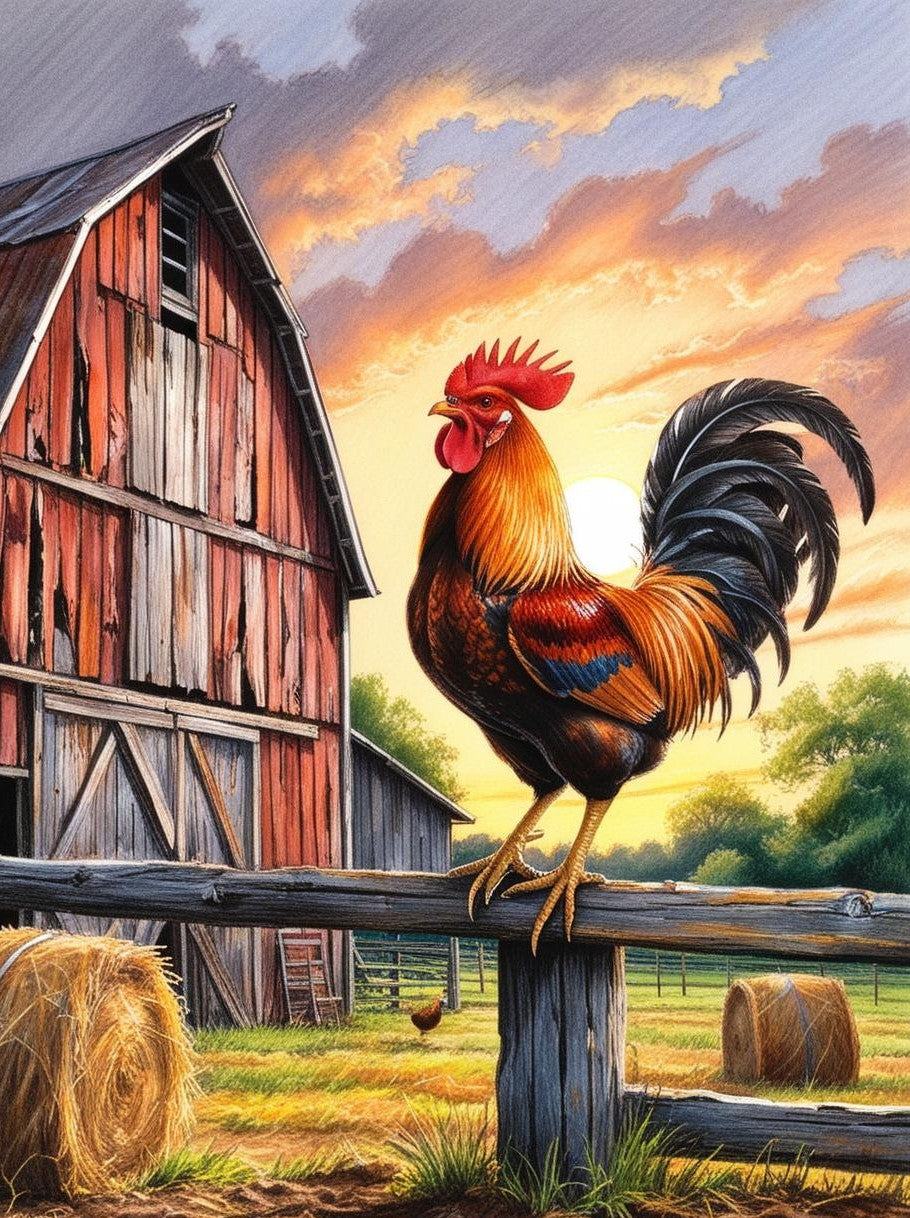 Paint by Number Rooster in the Sunrise