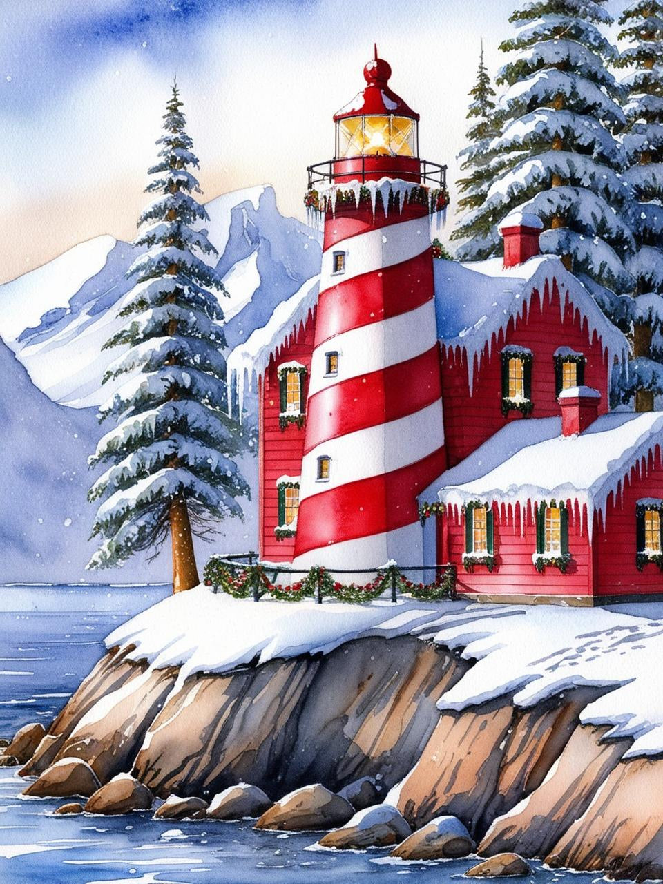 Paint by Number Holiday Lighthouse Keepsake