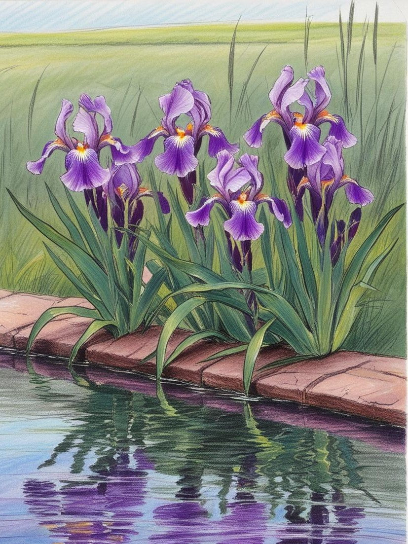 Paint by Number Serenity in Bloom: Irises by the Pond