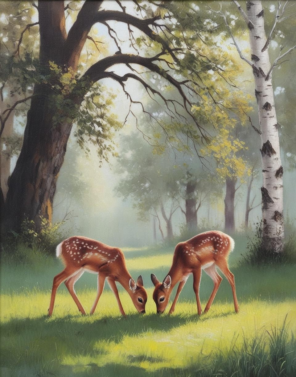 Paint By Number Sweet Fawns in a Vibrant Forest Meadow