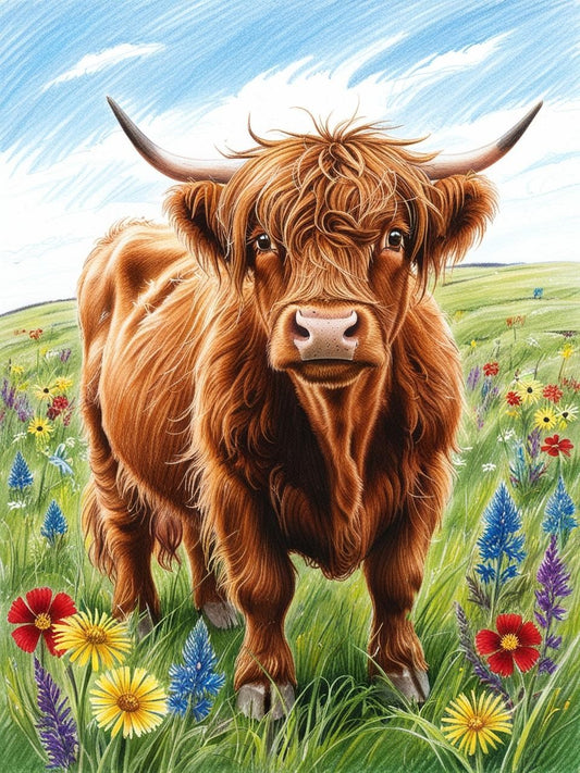 Paint by Number Fluffy Highland Cow Portrait