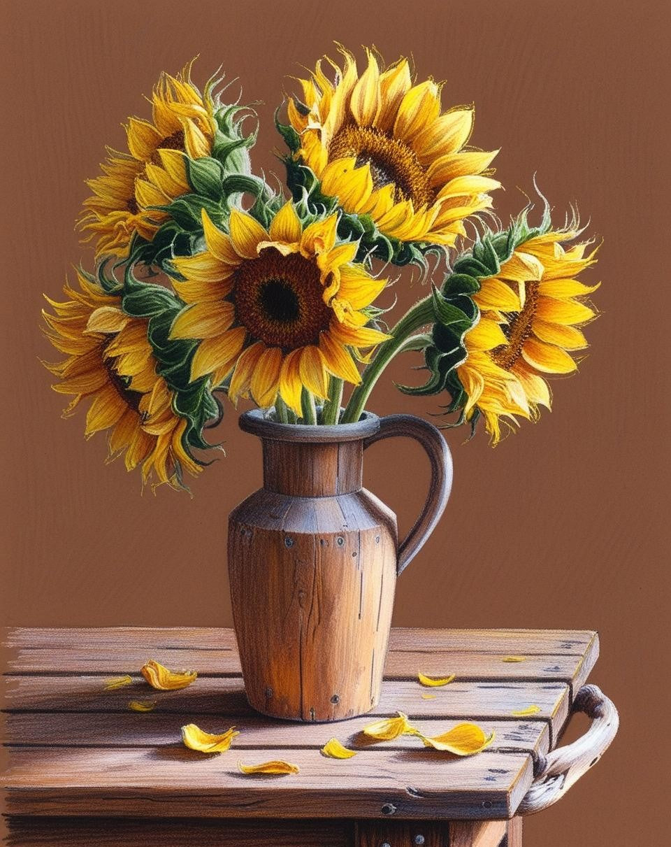 Paint by Number Rustic Elegance: Sunflowers and Natural Wood