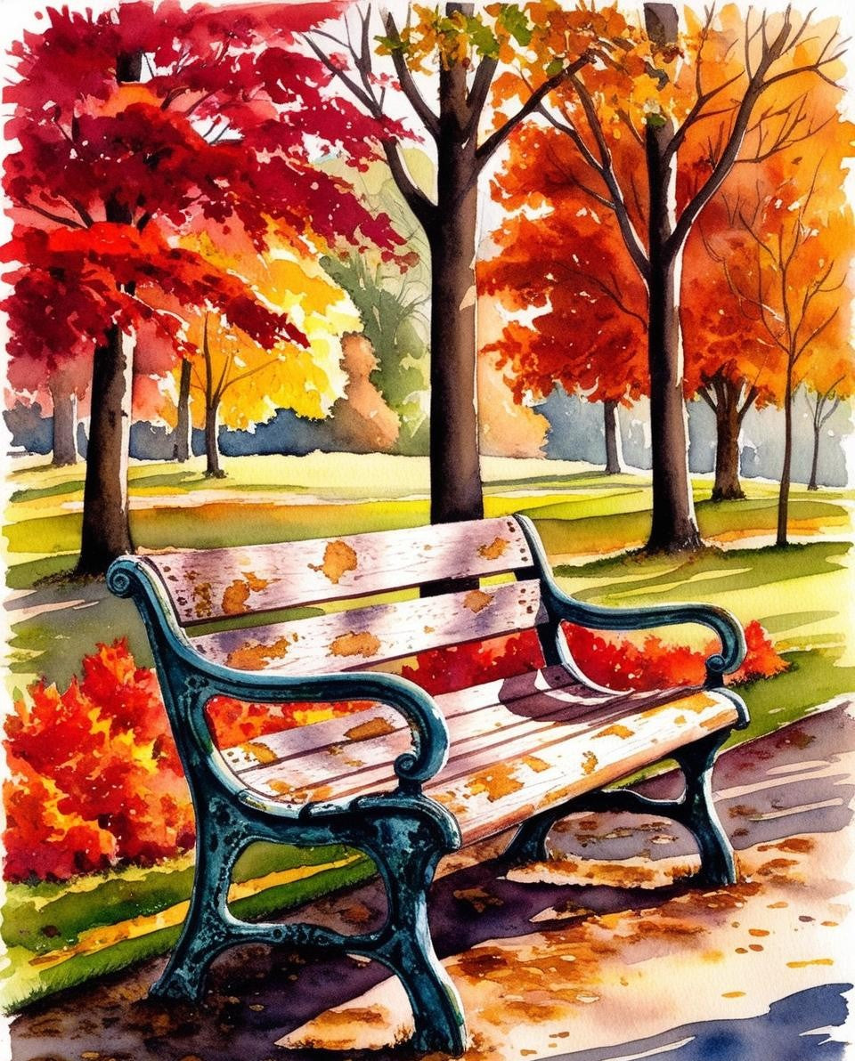 Paint By Number Quiet Moment on a Fall Bench