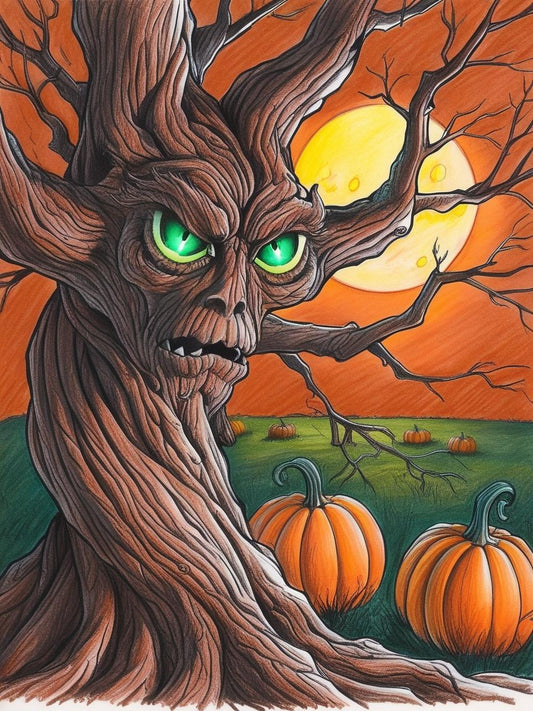 Paint by Number Frightening Pumpkin Tree