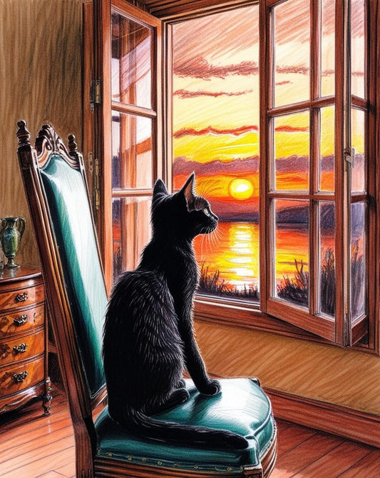 Paint by Number Black Cat at Sunset