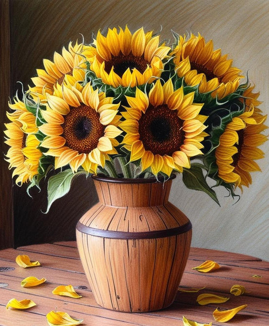 Paint by Number Vibrant Sunflowers Adorn a Rustic Tabletop