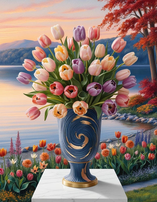 Paint by Number Bold Tulips in Elegant Textured Vase