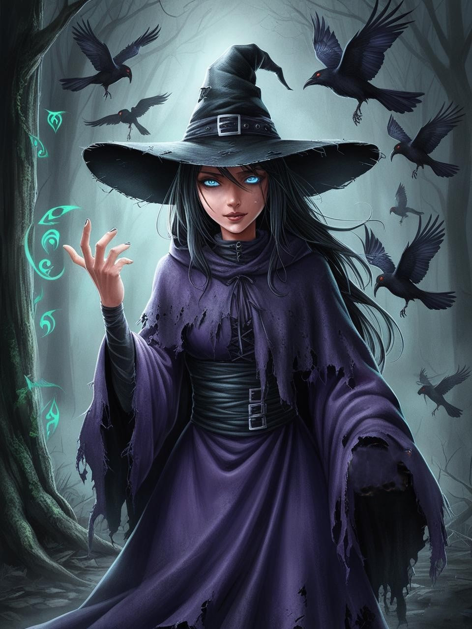 Paint by Number Moonlit Witch with Crows – Celestial Spellcaster