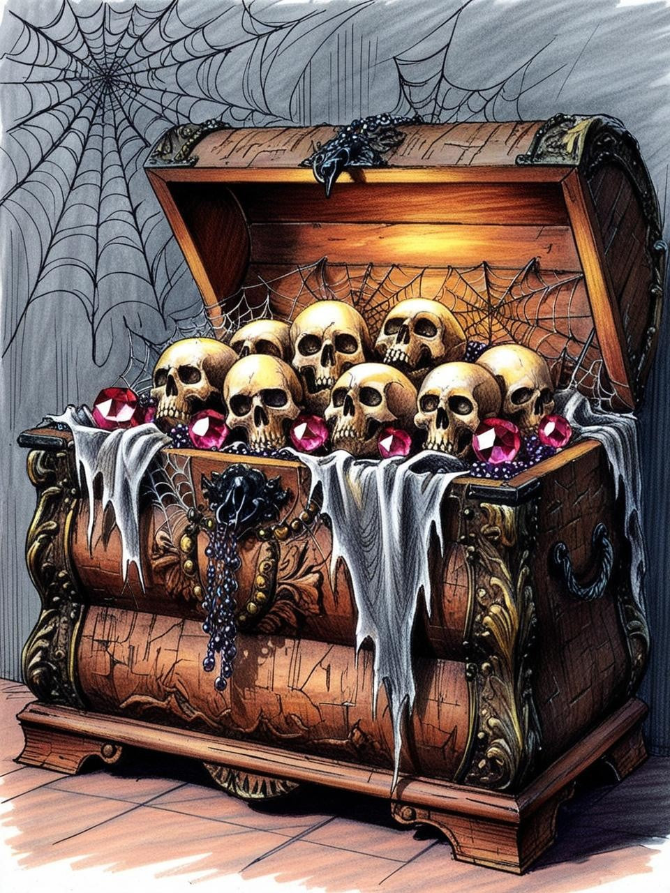 Paint by Number Abundant Chest of Skulls and Mystical Treasures