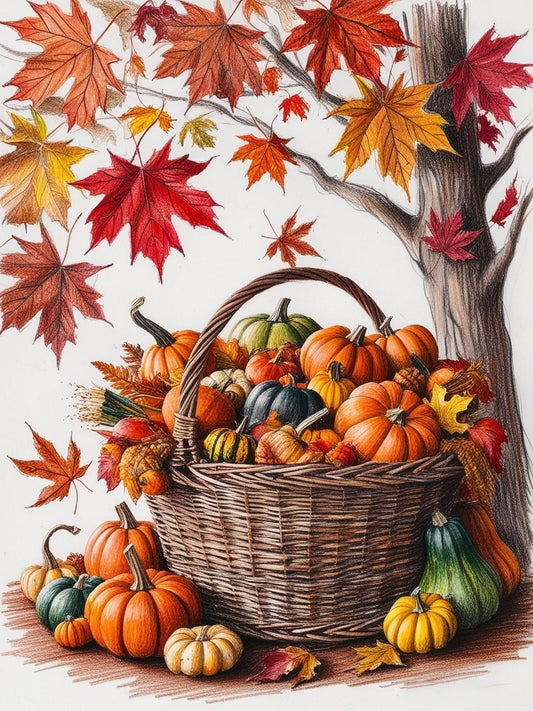 Paint By Number Autumn Pumpkins & Falling Leaves