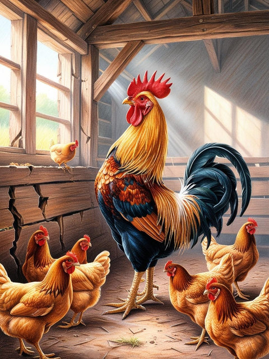 Paint by Number Rooster and His Hens