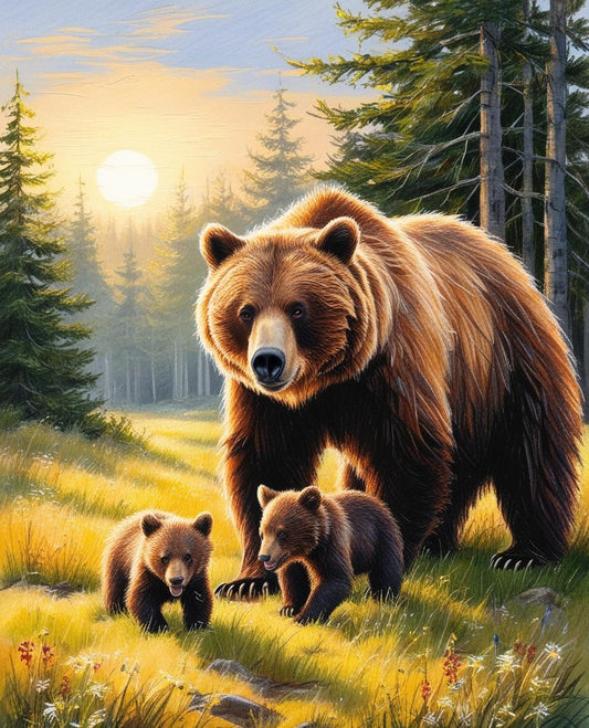 Paint By Number Forest Bears with Cub Companions