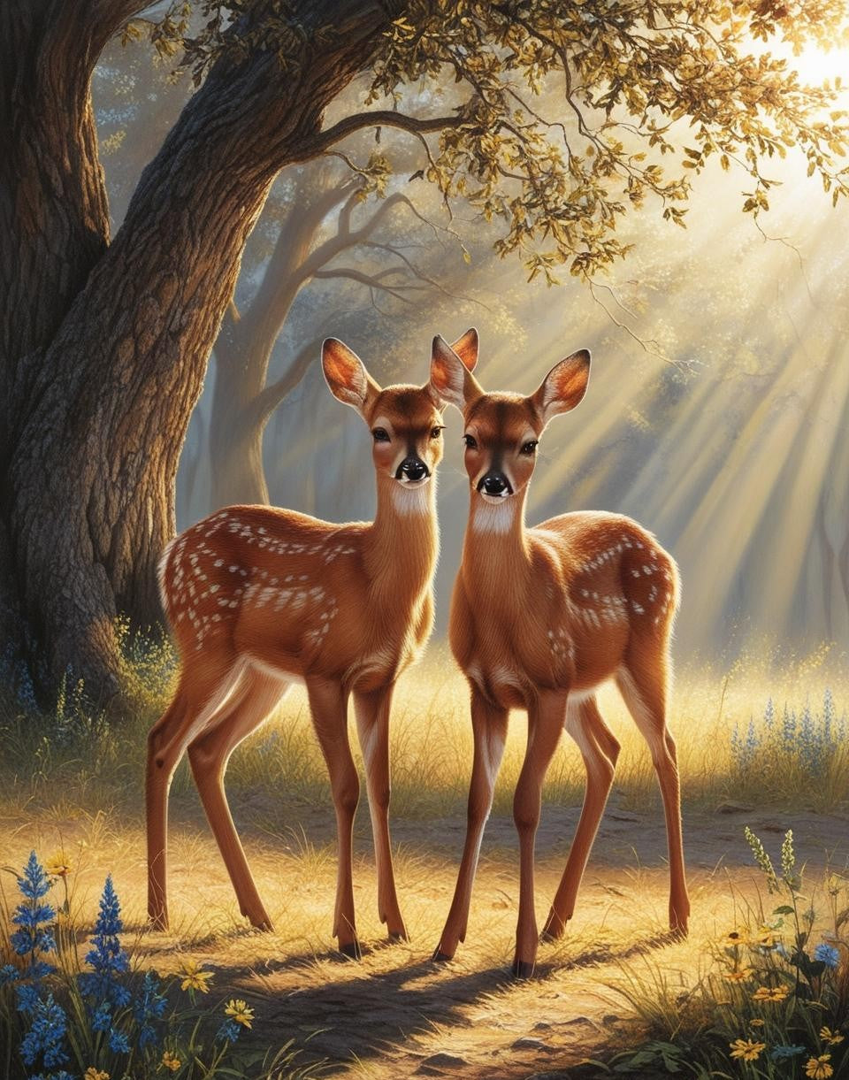 Paint By Number Peaceful Fawns Among Forest Trees