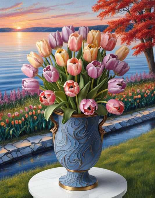 Paint by Number Colorful Tulips in Artistic Vase