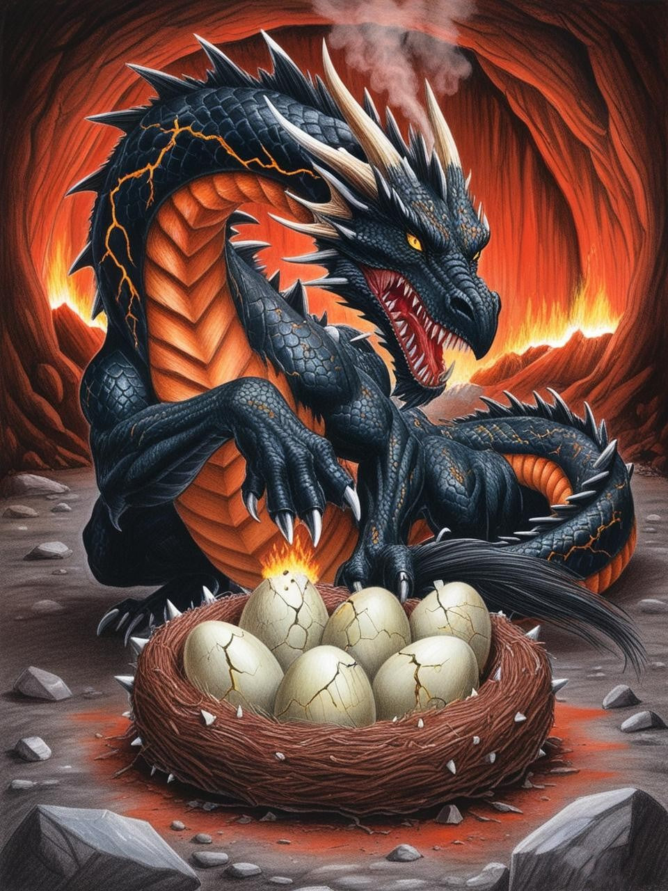 Paint by Number Dreadflame Dragon and Eggs