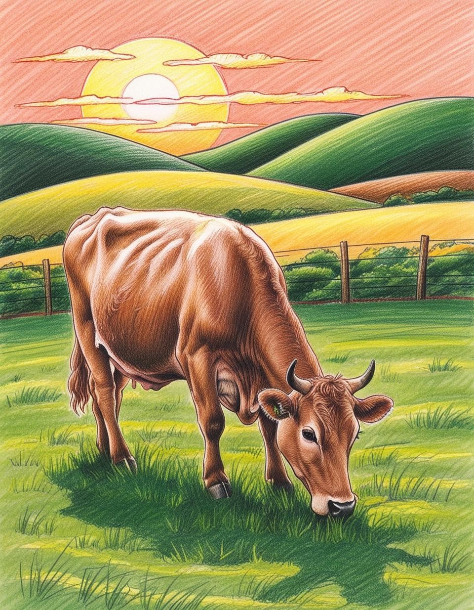 Paint by Number Grazing Cow on the Farm