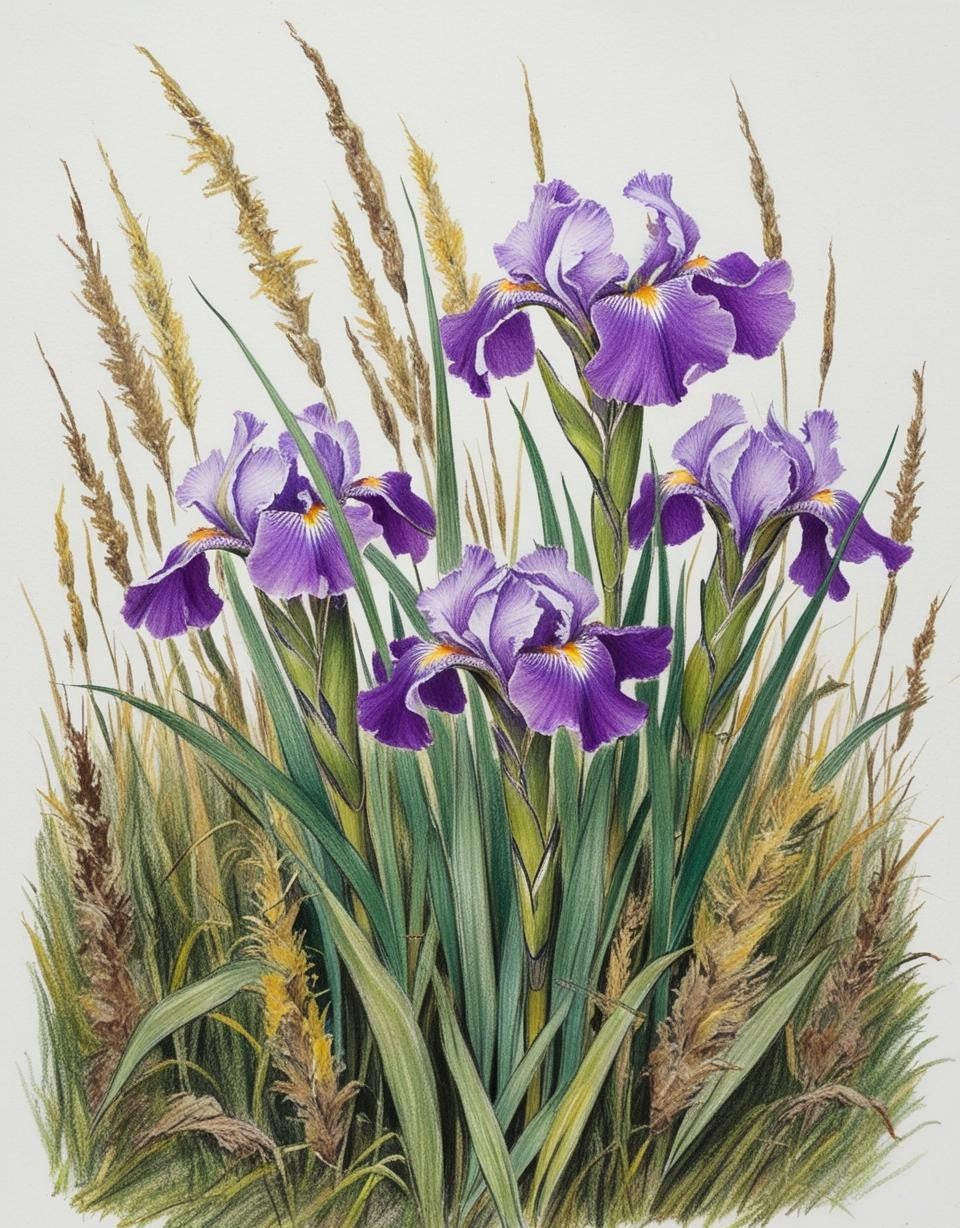 Paint by Number Wild Purple Irises Dancing Amid Tall Grasses