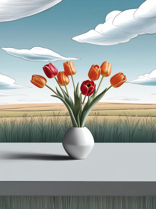 Paint by Number Pastel Tulips in Minimalist Ceramic Vase