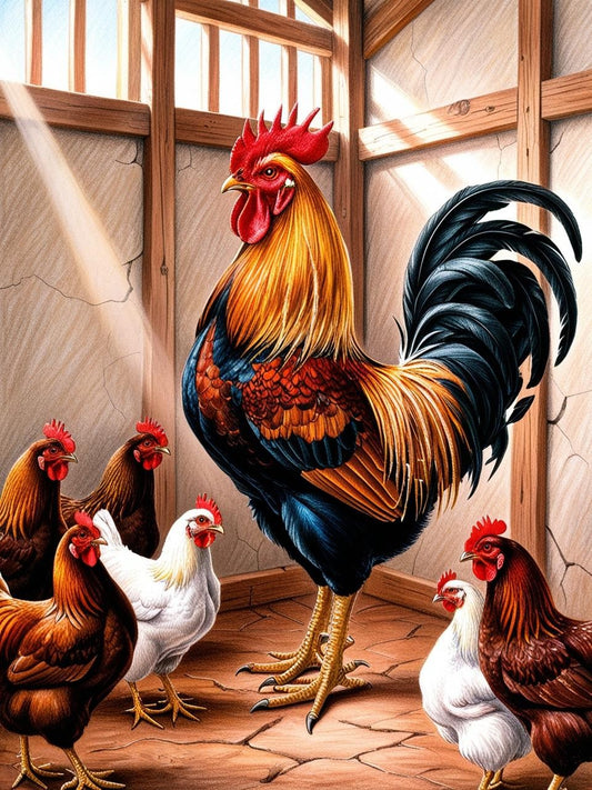 Paint by Number Rooster with His Flock