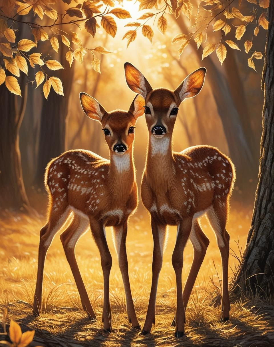 Paint By Number Fawns in a Sunlit Glade