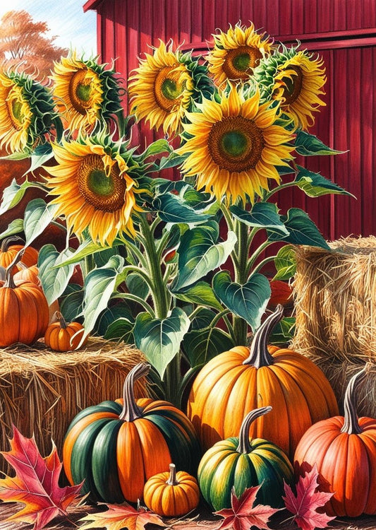 Paint By Number Bright Pumpkins and Yellow Sunflowers