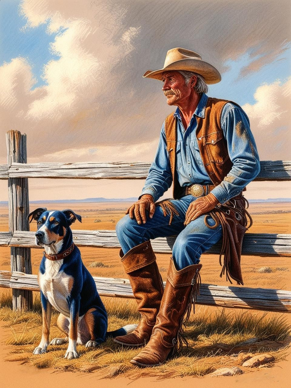 Paint by Number Cowboy and His Loyal Blue Heeler