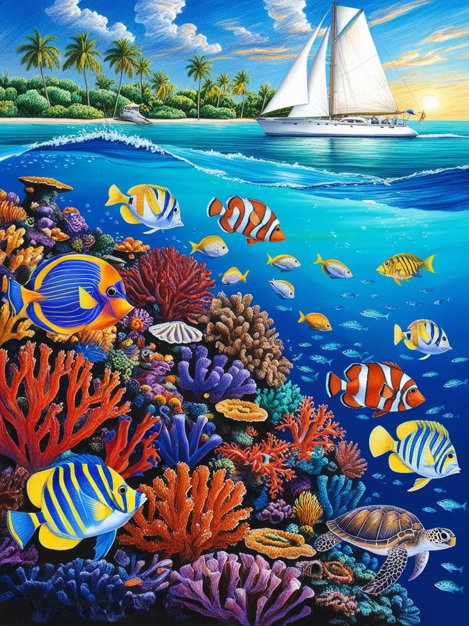 Paint by Number Biscayne National Park (Florida) – Coral Reefs and Clear Blue Waters