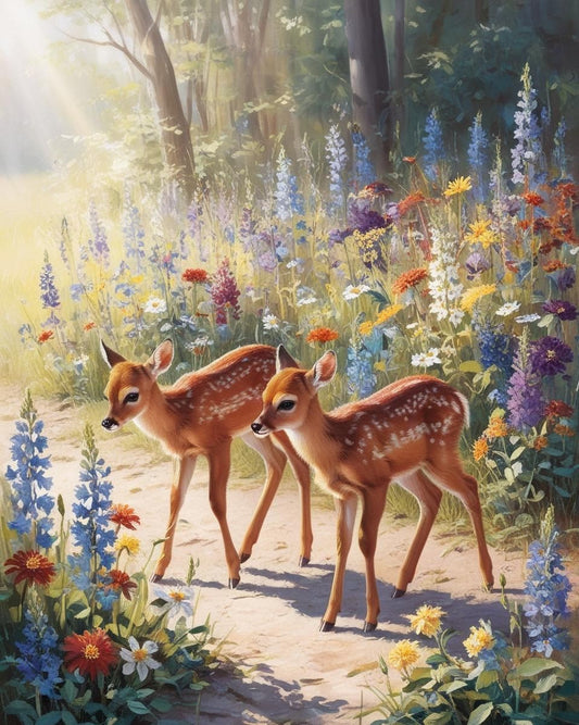 Paint By Number Deer Fawns in Sunbeam Light