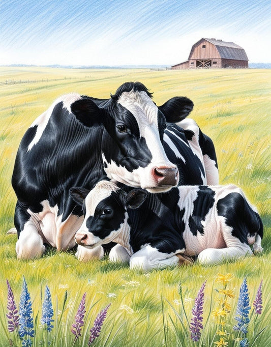 Paint by Number The Loving Dairy Cow and Her Calf