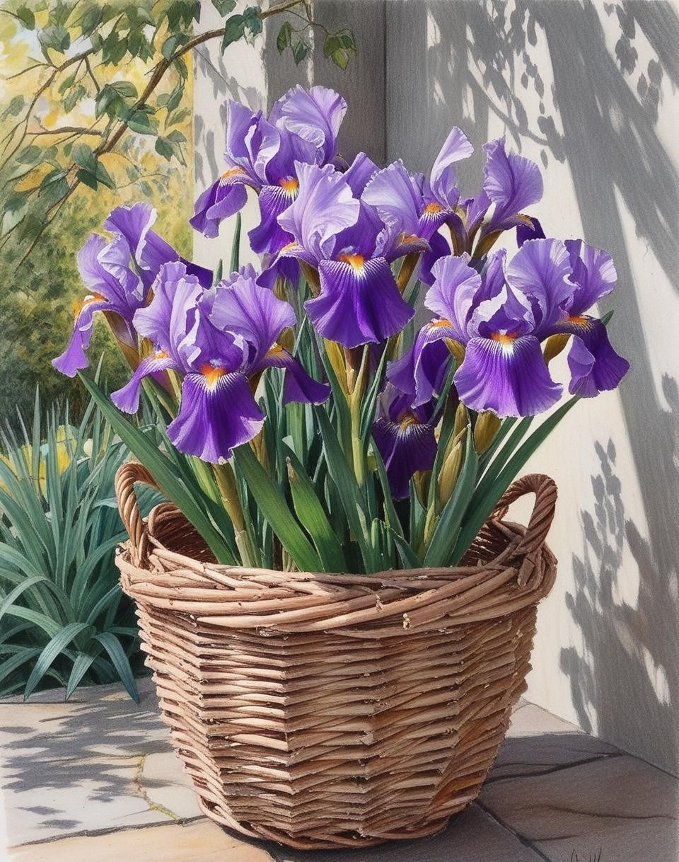 Paint by Number Basket of Purple Irises