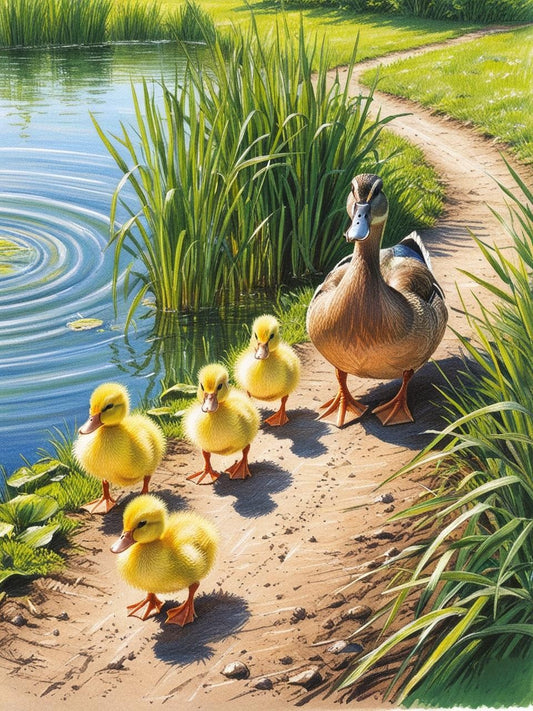 Paint by Number Duck Mother and Babies by the Shore