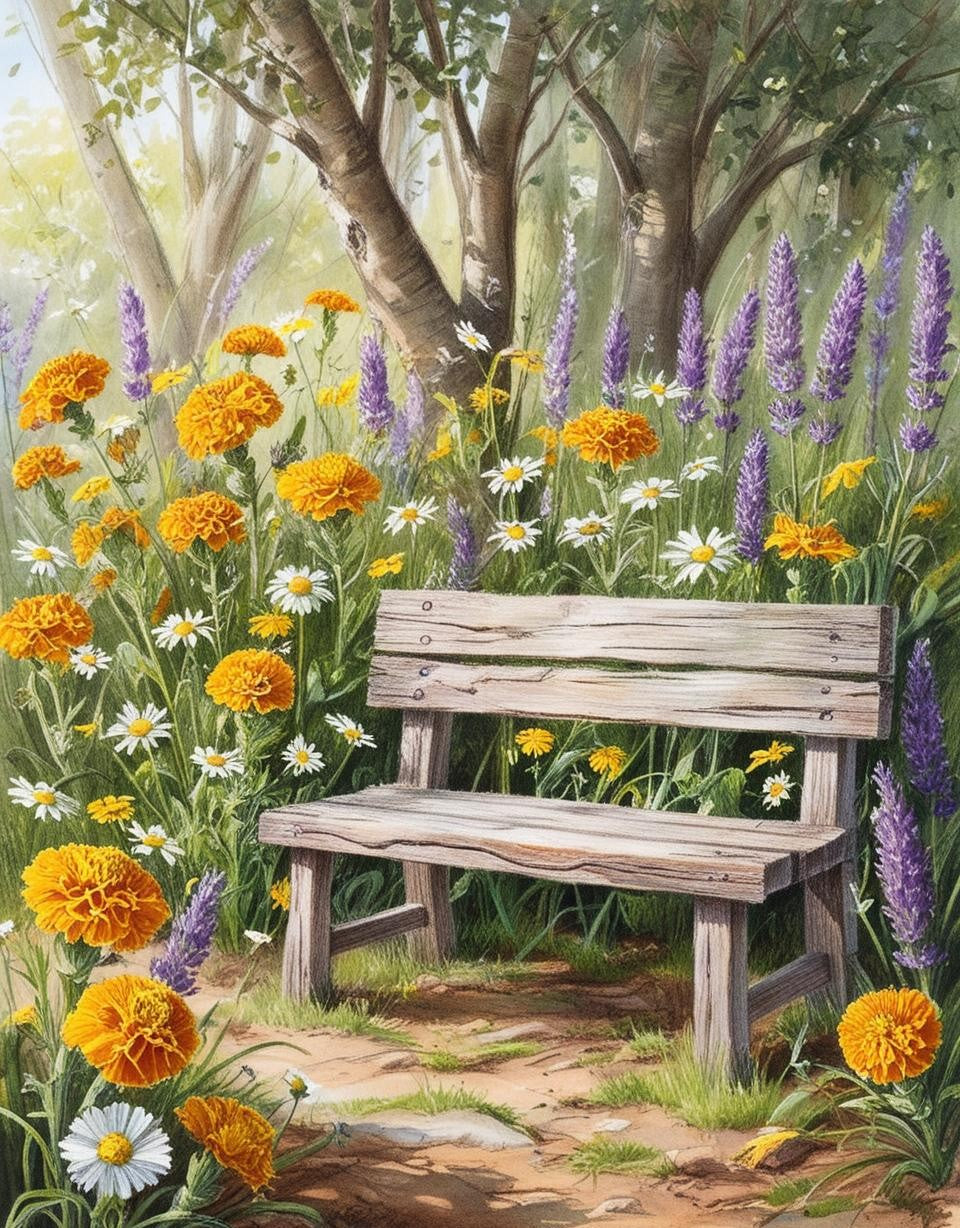 Paint by Number Flower Garden Bench