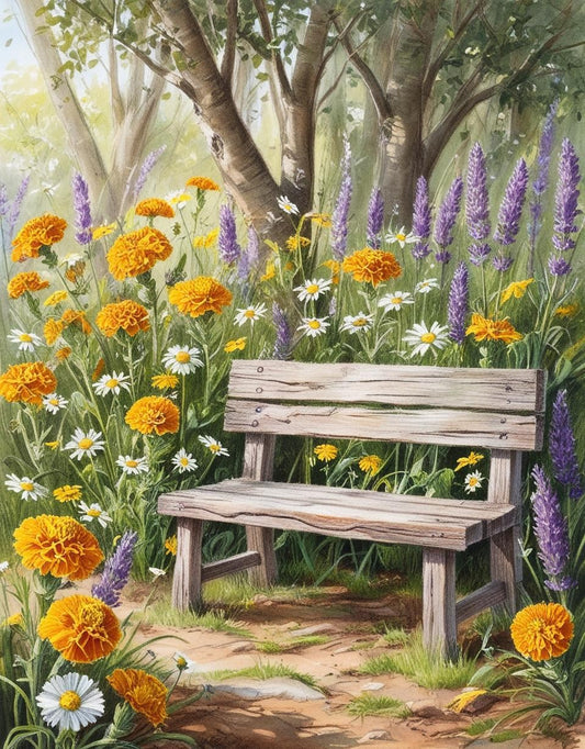 Paint by Number Flower Garden Bench