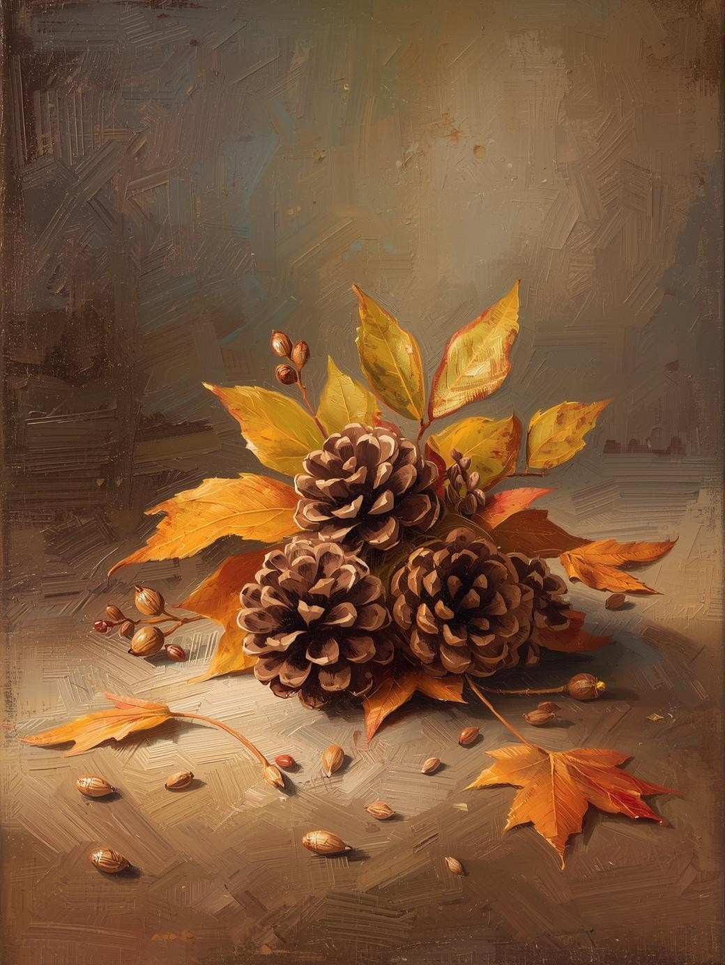 Paint By Number Pinecone Still Life for Adults – DIY Canvas Paint Kit Nature Wall Art